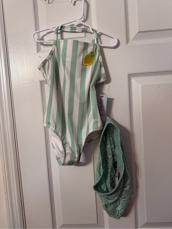 Cat & Jack Other - Cat & Jack Mint Green and White Striped Swimsuit with Lemon Accent with shorts